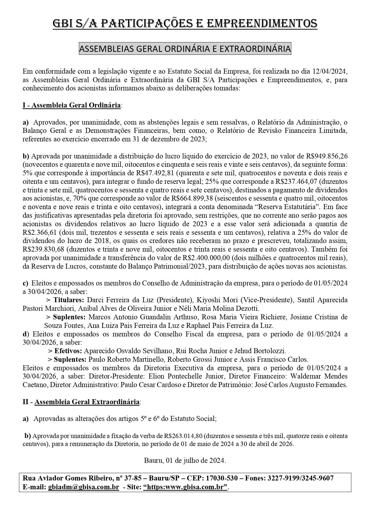 Resoluções da Assembleia
